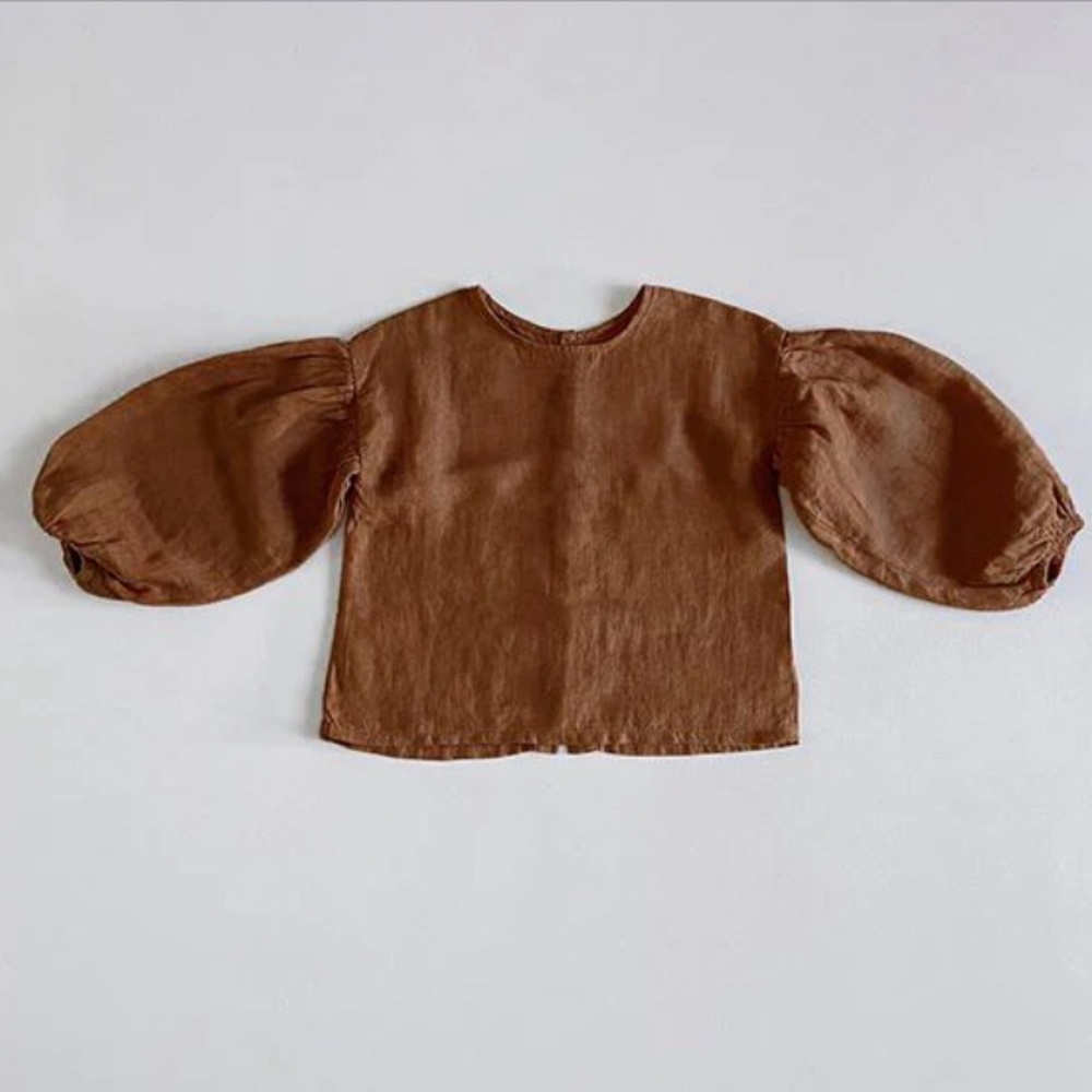 The Simple Folk organic linen blouse puff sleeves + buttons for kids size 4-5Y